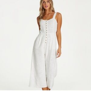 Billabong White Paint The Town Cropped Jumpsuit Sleeveless Smocked Size Large